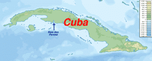 Mapa de Cuba com a Baía dos Porcos assinalada